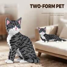 2302片三色猫DIY积木套装，二合一组合，可作房间装饰、桌面摆件、减压玩具，适合万圣节、生日、圣诞节、毕业典礼、朋友聚会、新年、婚礼、复活节等场合作为礼物 - 彩色 - 查看 6