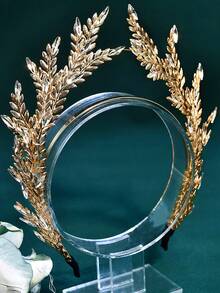 Gold Alloy Leaf Bridal Crown Headband, 3D Headpiece Suitable For Wedding Party,Summer,Beach - Gold - View 7