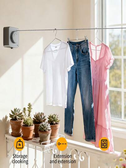 4.2M No-Drill Retractable Clothesline, Heavy Duty Stainless Steel Laundry Drying Rope, Corrosion Resistant Indoor/Outdoor Retractable Clothesline For Bathroom, Balcony, Hotel