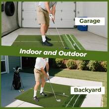 GCCSJ Golf Putting Mat,Practice Mat,Real Feel Golf Hitting Mat (5x4ft), Large Double Turf, Golf Indoor And Outdoor Practice Mat With Sight Line And Approach Angle Aid, For Swing, Chipping, PuttingAll Weather Training Aid For Men & Women - 綠色 - 查看 5