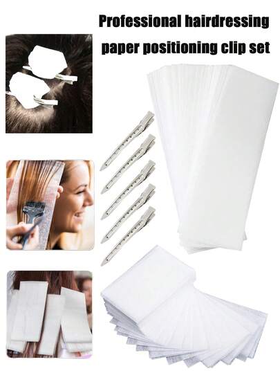 50张烫发纸/100张染发隔离纸，10个鳄鱼夹，专业美发沙龙套装
