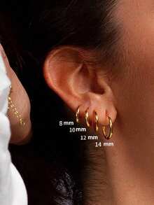 8pcs Solid Stainless Steel Round Hoop Earrings Set, Unisex, Stackable, 18K Gold Plated Mini Cartilage Hoops - Multicolor - View 6