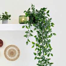 仿真盆栽植物，室内/室外悬挂式垂吊植物，仿真藤蔓植物，逼真仿真植物，适用于家居和办公室装饰，室内外花园架、墙壁、阳台、浴室、客厅装饰 - 墨綠色 - 查看 5
