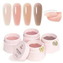 Beetles HEMA-Free Hard Gel For Nails - 9 In 1 Clear & Jelly Nude UV LED Sculpting Gel, Nail Extension & Repair With Flat Brush, High Hardness Manicure For Pros & Women - 4Pcs 15g HEMA-Free Neutrals - 查看 8