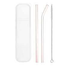 Glass Straw, 2pcs 8 Inch Long Reusable Straws, Travel Tumbler Replacement Straw Long With Cleaning Brush And Box For Frozen Bubble Tea Drinks, Pink - 款式一 - 查看 1