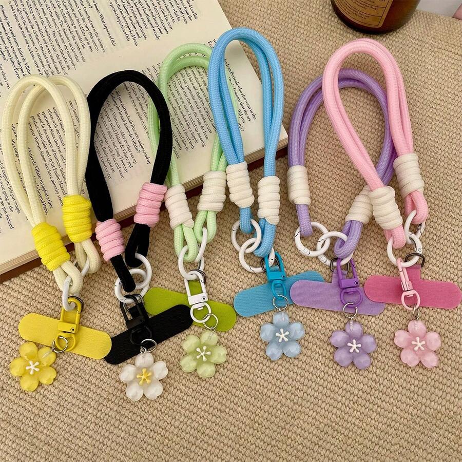 创意花朵腕带，结实耐用的挂绳，适用于包包、相机、水瓶、旅行、手机，不含花朵吊坠 - 彩色 - 查看 1