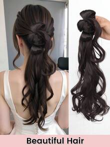 Tóc giả dài 16 inch kiểu Trung Quốc mới, xoăn gợn sóng màu vàng đen, kẹp càng cua, kiểu râu rồng, bướm, buộc lệch bên, chịu nhiệt, tự nhiên, mềm mại, có thể buộc, kiểu cổ truyền Hanfu Cheongsam dành cho phụ nữ dự tiệc và hàng ngày. - Nhiều màu - Xem 3