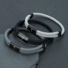 1条极简主义钛钢黑色十字编织可调节双股情侣手链，百搭日常佩戴饰品 - 簡約款式 - 查看 5