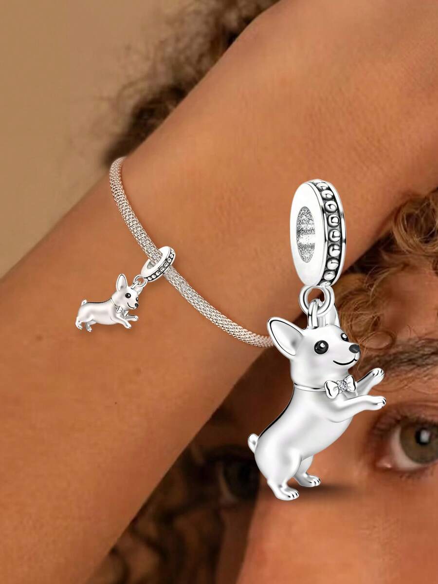 1 pieza Colgante de Chihuahua de Plata de Ley 925, adecuado para hacer pulseras, collares y joyería DIY, y para decoración diaria de las mujeres - Estilo 4 - Ver 1