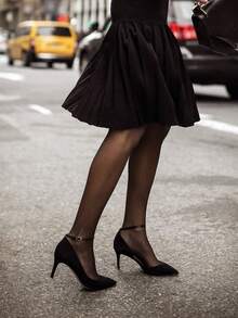 1 Pair Women's Flat Seam Pantyhose With Reinforced Heel And Toe - Black - View 5