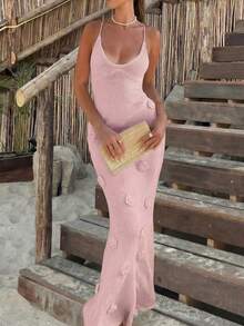 Yueweinini Sexy Elegant V-Neck Lace Trim Pink Camisole Bra Lace-Up Backless Hollow Out Waist Top, Suitable For Halloween, Club, Music Festival, Wedding, Vacation, Daily Wear - Pink - View 3