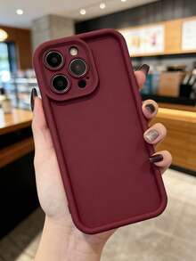 1pc Thick Wine Red Anti-Drop Phone Case Compatible With Apple 17/17Pro/17ProMax/16/15/14/13/12/11 Pro Max, Solid Color Phone Protective Cover,International Version, Not The Domestic Version - Burgundy - View 1