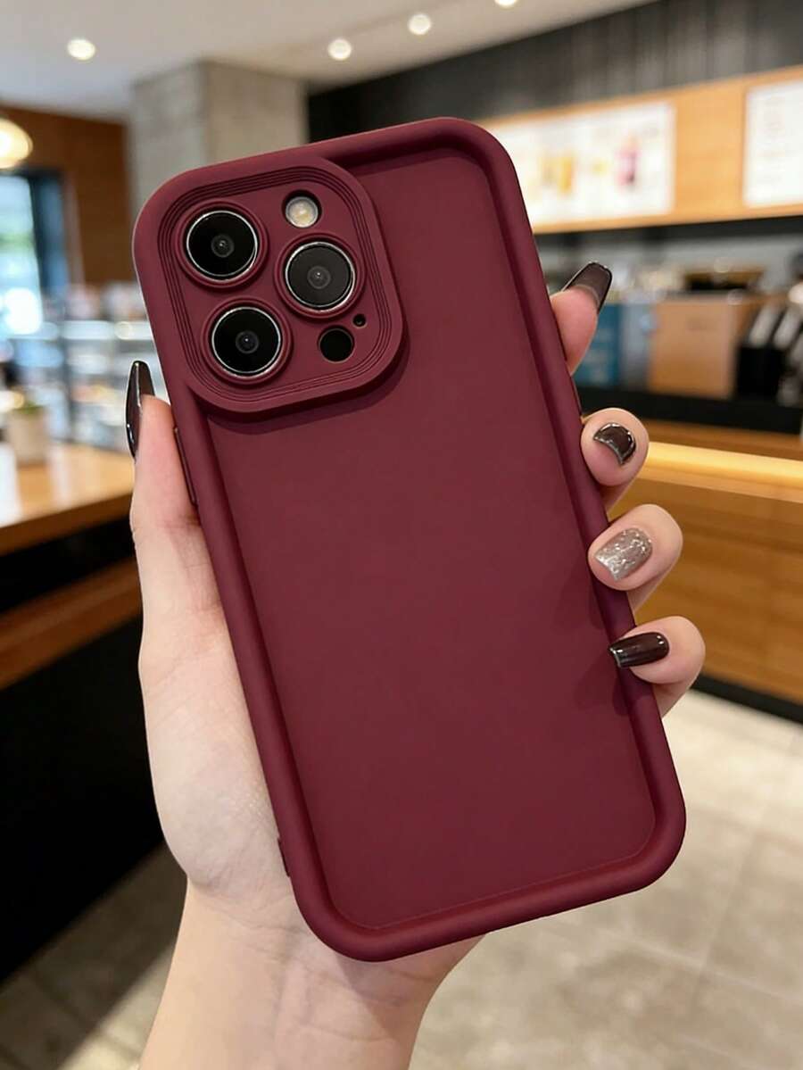 1pc Thick Wine Red Anti-Drop Phone Case Compatible With Apple 17/17Pro/17ProMax/16/15/14/13/12/11 Pro Max, Solid Color Phone Protective Cover,International Version, Not The Domestic Version - Burgundy - View 1