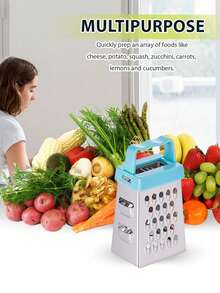 1个迷你不锈钢奶酪切片器，迷你蒜蓉研磨器，迷你奶酪研磨器，不锈钢奶酪姜菜香料厨房迷你研磨器，不锈钢迷你奶酪分级器，创意小盒式厨房切片研磨器，适用于奶酪、土豆、南瓜、西葫芦、胡萝卜、柠檬、黄瓜、生姜、蔬菜，不锈钢四面刨刀 - 彩色 - 查看 5