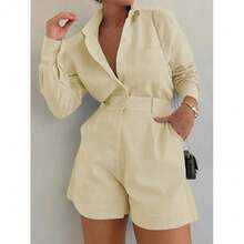 European And American Women's Clothing, New, Casual Short Trousers, Long-Sleeved Shirt Set.,Conjunto De Mujeres Elegantes - 黃色 - 查看 4