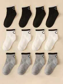 12pcs Kids Socks With Smiling Face Design, Comfortable & Durable School Socks - Multicolor - View 1