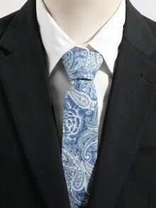 1条男士休闲棉质领带，融合了西部佩斯利花纹和东方莲花图案，适合日常佩戴。 - 彩色 - 查看 2