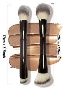 2pcs/Set Dual-Ended Makeup Brushes, Aluminum Tube Piano Lacquer Black Handle, Strong Fiber Bristles, Soft For Blush, Foundation, Powder, Contour, Blending, Makeup Tools - Multicolor - View 6