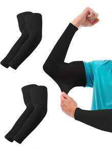 4 Pairs Unisex Long Solid Black Fingerless Arm Sleeves, Plus Size [More Comfortable], Outdoor Cycling Driving Arm Sleeves, [Ice Silk Breathable & Quick-Dry Sunscreen], Seamless Nylon Cool Sunscreen Arm Sleeves, Suitable For Outdoor Activities Like Hiking, Cycling, Fishing, Shading And Anti-Slip, Won't Fall Off In Summer,Men Gifts,Accessories - One Size - View 1