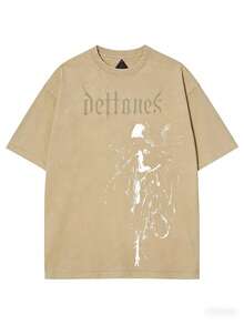 Retro Limited Edition Retro Sub-Tone T-Shirt, Rock Band Heavy Metal Neutral Cotton Pattern Washed TeeGothic Punk Grunge Emo Y2K Clothes, Rock Music Merch.2025 - 杏色 - 查看 1