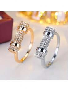 1枚男女通用微镶锆石桶形戒指，闪亮金色时尚首饰，适合日常、派对和宴会佩戴（无包装盒） - 戒指 - 查看 2