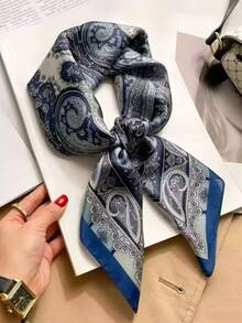 1pc Bohemian Paisley Pattern Scarf, Fashionable Design, Suitable For Daily Wear - Blue - View 5