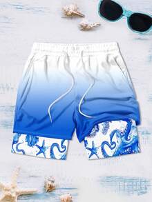 Quần short đi biển hai lớp in hình bạch tuộc dành cho nam, quần đi biển mùa lễ hội dành cho nam. - Nhiều màu - Xem 2