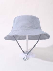 2 Children's Solid-Color Long Rope Fisherman's Hat With Adjustable Size, Outdoor Sun Protection Casual Hat Suitable For Boys And Girls, Spring And Autumn Travel, Seaside Vacation, Sun Fisherman's Hat - Multicolor - View 3