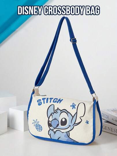 Geantă crossbody Disney Lilo & Stitch pentru femei și fete - Poșetă drăguță din pânză cu imprimeu grafic rafinat cu cusături, închidere cu fermoar de mare capacitate, curea reglabilă, ideală pentru uz zilnic casual, călătorii, școală, cumpărături, cadouri, geantă la modă inspirată de anime-urile Kawaii, ușor de curățat