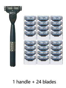 男士手动剃须刀，三层锋利不锈钢刀片，金属防滑手柄，兼容 MACH 3，带防滑手柄，高端经典日常男士剃须工具 - 安全剃刀 - 查看 10