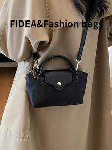New Fashionable Solid Color Minimalist PU Bucket Bag, Elegant High-End Handbag Suitable For Work, Shopping, Dating, Versatile - Black - View 12