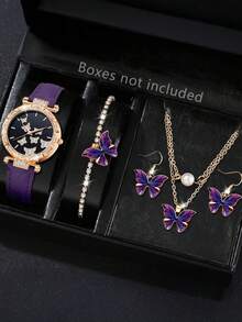 Bộ trang sức 5 món gồm đồng hồ thạch anh, dây chuyền mặt hình bướm, bông tai và vòng tay, thời trang và đa năng. - A - Xem 4