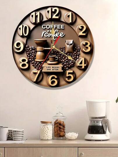 Đồng hồ treo tường thạch anh cổ điển 10/12 inch dành cho người yêu cà phê, hoạt động êm ái không gây tiếng tích tắc, thiết kế chủ đề cà phê với hình ảnh hạt cà phê, máy xay và tách cà phê, đồng hồ tròn bằng gỗ phù hợp để trang trí nhà bếp, quán cà phê, quầy bar cà phê, chạy bằng pin (không bao gồm pin AA), lý tưởng cho những người đam mê cà phê, trang trí nhà bếp, thẩm mỹ ấm cúng, cấu trúc bền chắc, đồng hồ theo chủ đề, trang trí nhà cửa.