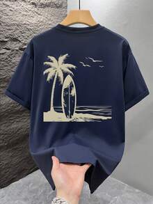 2026 Nueva Camiseta de Moda para Hombre de Manga Corta con Estampado Gráfico, Ropa de Playa para Verano, Camiseta Holgada de Manga Corta.Esta camiseta para hombre tiene un estilo casual, ins - Navy - Ver 2