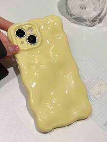 1个糖果黄3D立方体实心波浪纹软手机壳，兼容 17 Pro Max、17 Pro、17、16、15、13 Pro Max、11、12、14 Pro Max，可爱马卡龙亮面软手机壳 - 黃色 - 查看 4