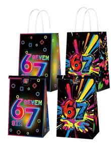 12pcs "67" Themed Party Gift Bags, Suitable For Birthday, Candy, Gathering. Numbered 67 Decor Animated Gift Supplies, Applicable For Baseball Party, Wedding, Bachelorette Party, Birthday And Outdoor Camping Etc. - Multicolor - View 5