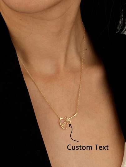 1pc Customized Guitar Symbol Name Necklace, Personalized Guitar Name Necklace, Musical Instrument Guitar Necklace, Minimalist Casual Jewelry, Music Instrument Necklace, Suitable For Music Lovers, Suitable For Daily Wear And Music Festival Outfits
