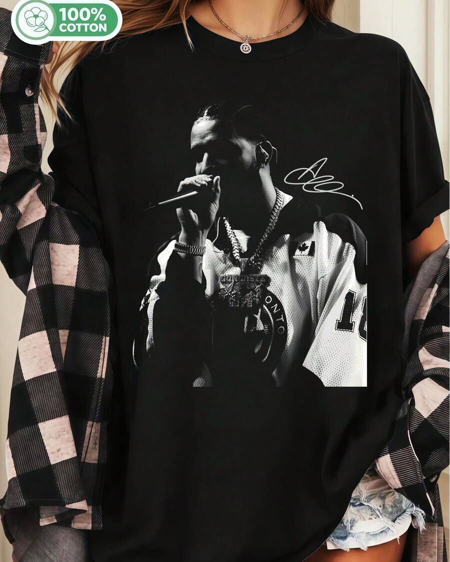 Maglietta vintage con firma del rapper hip hop Drake, 100% cotone - nero - Visualizzare 1