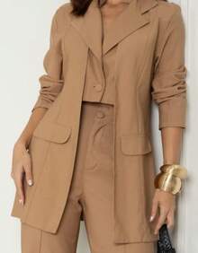 Women's Premium Blazer And Pants Set - Beige - View 4