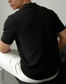 GRDR Camiseta casual de verano para hombre con cuello en V y diseño texturizado de manga corta - Negro - Ver 4