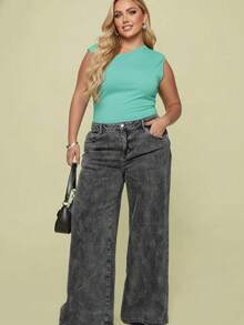 Graphite Jeans - Women's Wide Leg, Plus Size, High Waist, No Lycra - 深灰色 - 查看 3