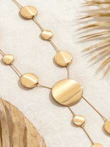 1条扁平圆珠Y形长项链，大小扁平珠子组合搭配精致蛇骨链，奢华项链，适合夏季海滩度假 - 金黃色 - 查看 4