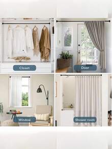 Extra Long Stainless Steel Curtain Rod, Shower Curtain Rod, Curtain Rod, Wardrobe Hanging Rod, Extendable Rod, Laundry Drying Rod, Hanging Rod, Bracket, Kitchen Utensil Storage Rod, Curtain Rod, Adjustable Length, Shower Curtain Rod, Simple Extendable Rod For Kitchen, Bathroom Cabinet, Shoe Rack - Multi-functional Stainless Steel Telescopic Pole - Black - View 11