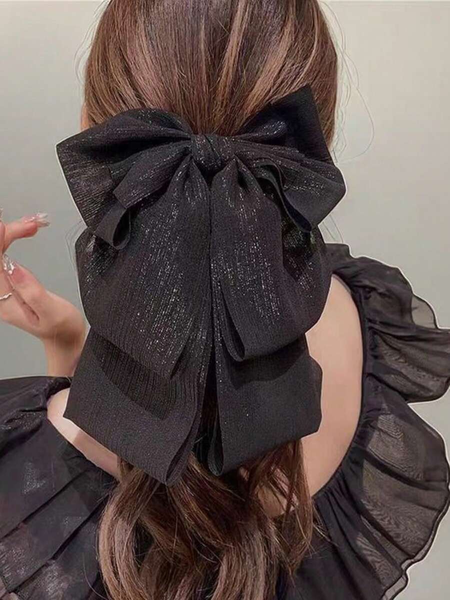 1pc Black Handmade Elegant Multi-Layer Bow Hair Clip, Suitable For Party And Daily Use - Black - View 1