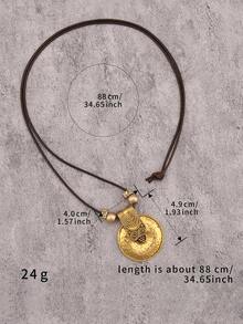 1 chiếc vòng cổ dài tối giản thời trang dành cho nữ, vòng cổ mặt dây chuyền phong cách Bohemian với đĩa khắc hạt cườm, phụ kiện dự tiệc lễ hội âm nhạc, quà tặng cho bạn trai/bạn gái. - Tấm bảng tròn dập nổi + hạt cườm - Xem 7