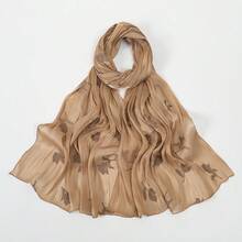 1pc Women's New Arrival Island Silk Embroidered Long Scarf Shawl, Beach Cover-Up Accessory - Multicolor - View 9