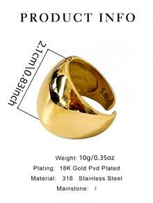 1枚简约优雅法式时尚316不锈钢18K镀金真空涂层戒指，经久耐用，防水防过敏，适合日常休闲、旅行和度假佩戴。 - 圓光面女士開口戒指 - 查看 2