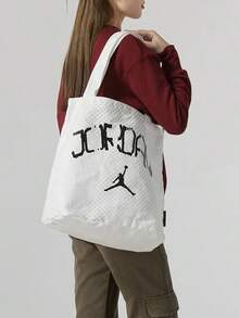 Nike Jordan Jumpman 標誌印花 托特包購物袋單肩包 男女同款情侶款 白色 - 白色 - 查看 2