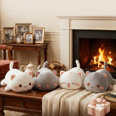 1个可爱睡觉小猫毛绒玩具，儿童卧室小猫毛绒玩具