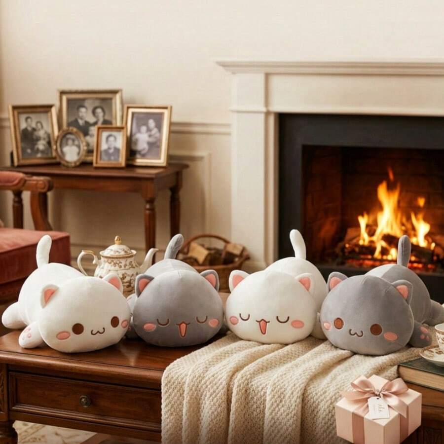 1个可爱睡觉小猫毛绒玩具，儿童卧室小猫毛绒玩具 - 彩色 - 查看 1